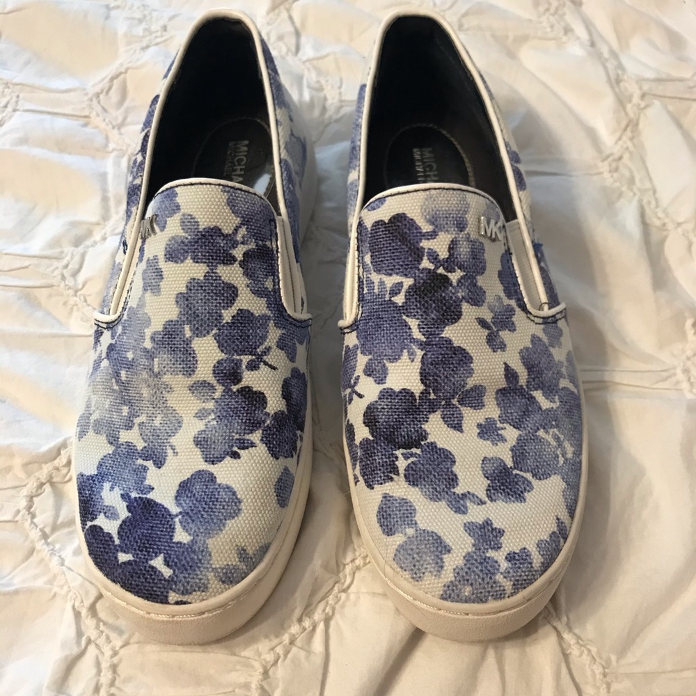Michael Kors Blue Floral Slip On Sneakers - Picture 2 of 5